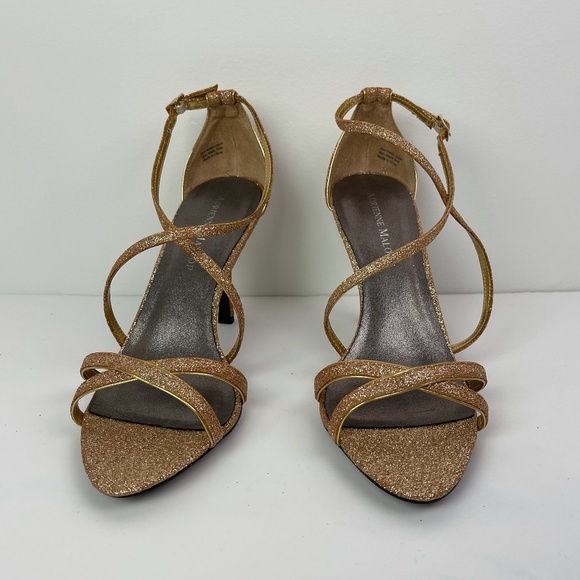 Adrienne Maloof Gold Strappy Stiletto Heels Size 10 - Picture 1 of 12
